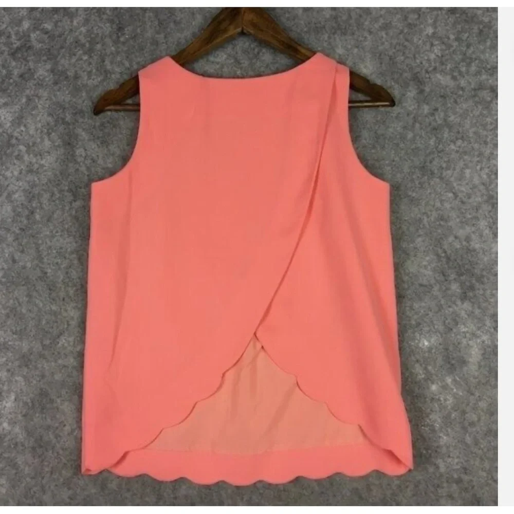 ❤️❤️ J Crew Top Scallop Hem Open Overlapped Back Solid Casual Preppy Pink XXS
